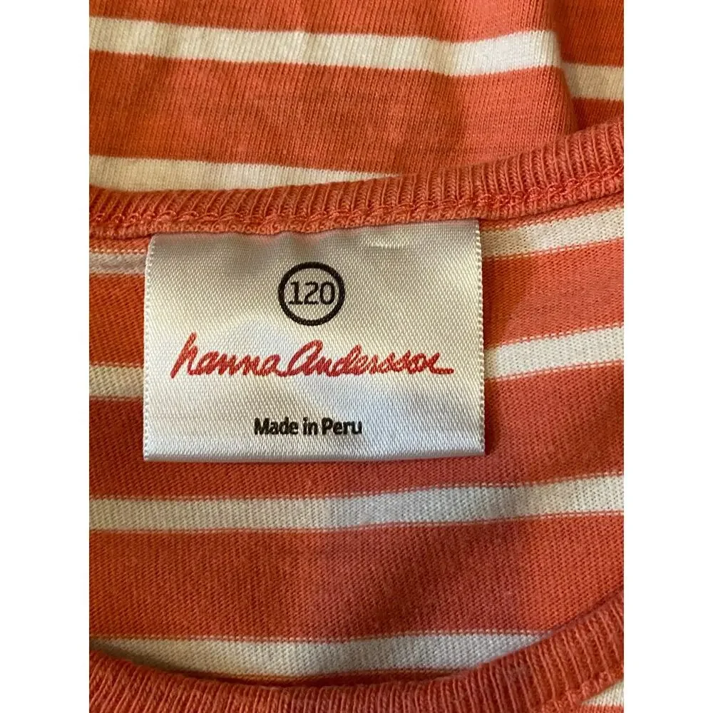 Hanna Andersson Pink White Striped‎ Dress Size 120 6-7 100% Cotton Beach Ruffles